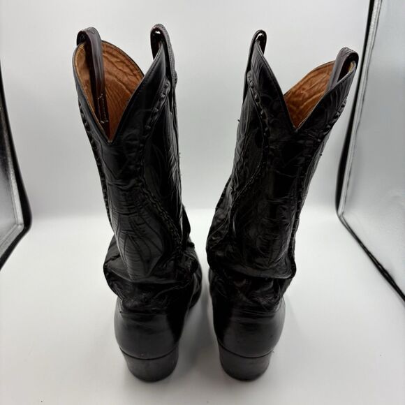 Dan Post Embroidered Black Leather Cowboy Boots Men’s 7 Vintage - Picture 9 of 12